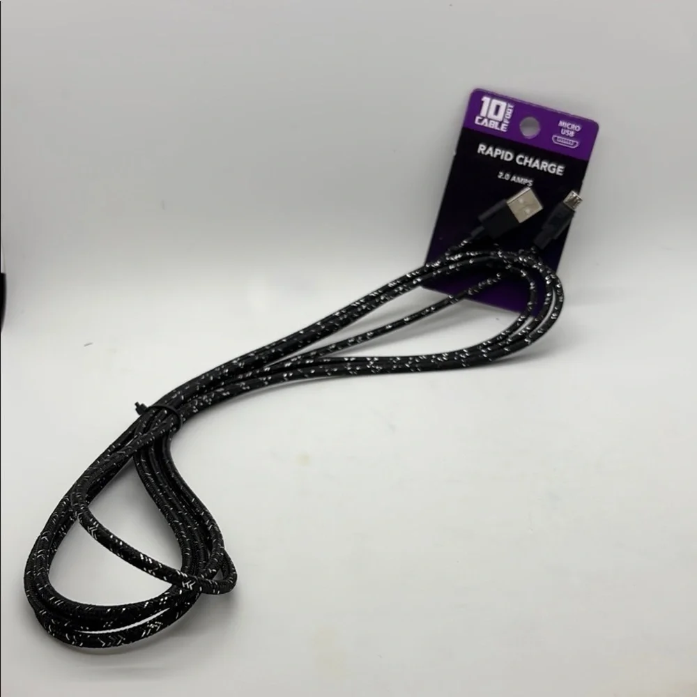 Gadget Gear Rapid Charge Black 10 Foot Micro USB Cable NWT